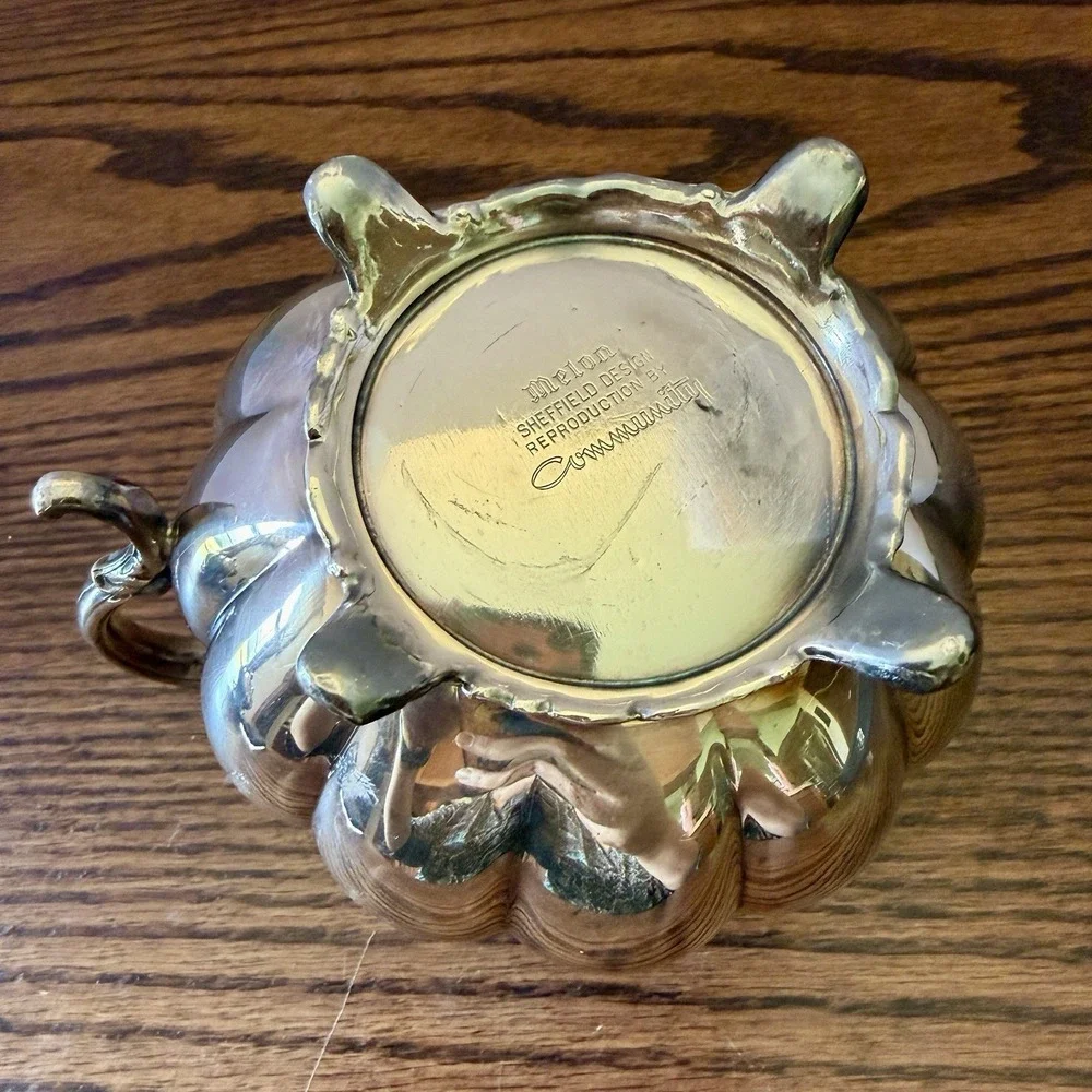 Vintage Community Plate Old English Melon Pattern Creamer, Sugar Bowl With Lid
